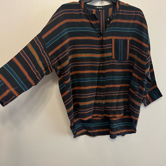 Madewell Womens Small Striped Silk Button-Up Shirt - Picture 4 of 6